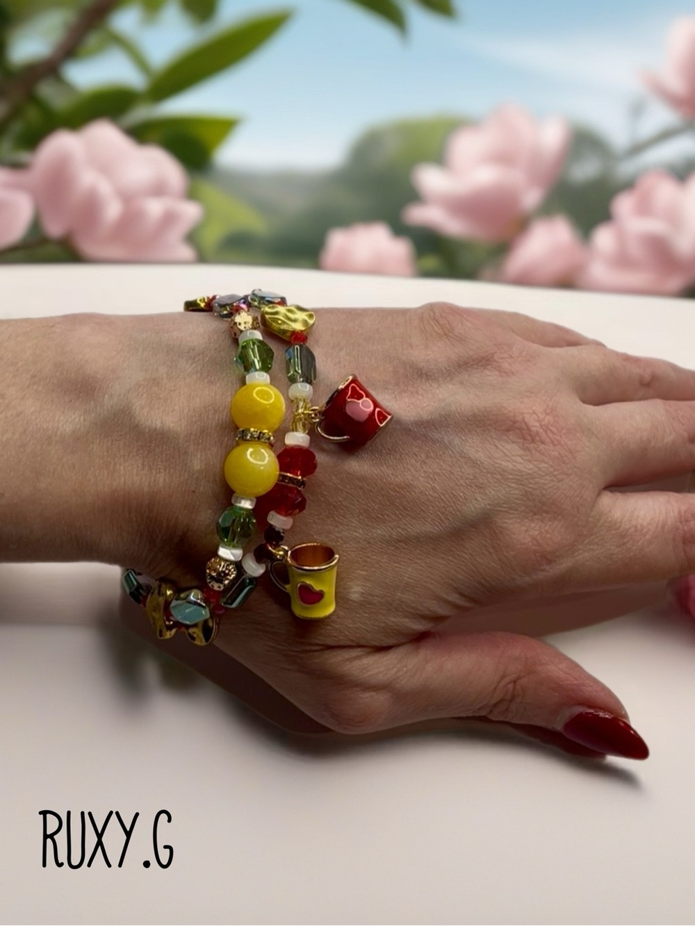 Colorful Beaded Charm Bracelet with Yellow Accents